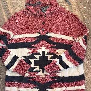 American Eagle Outfitters Aztec Red and Black hooded Sweater